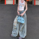 Retro Distressed American Style High Waisted Jeans
