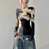 Chic Patchwork High Neck Slim T-shirt