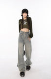 Raw Edged Baggy Washed Denim Pants