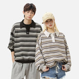 Y2K Japanese Style Stripe Knitwear Polo Sweater