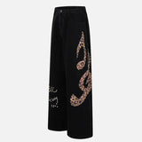 Trendy Leopard Patchwork Black Denim Jeans