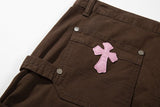 Pink Cross Straight-leg Gothic Pants