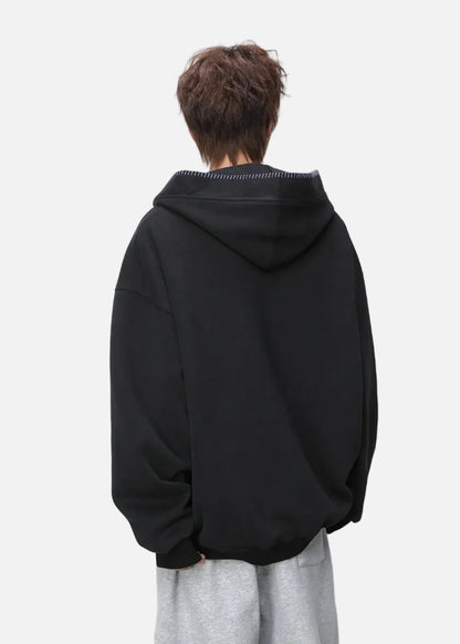 Streetwear Hip Hop Heavyweight Half Breasted Hoodie