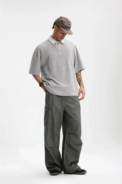 Placket Polo Solid Color T-Shirt