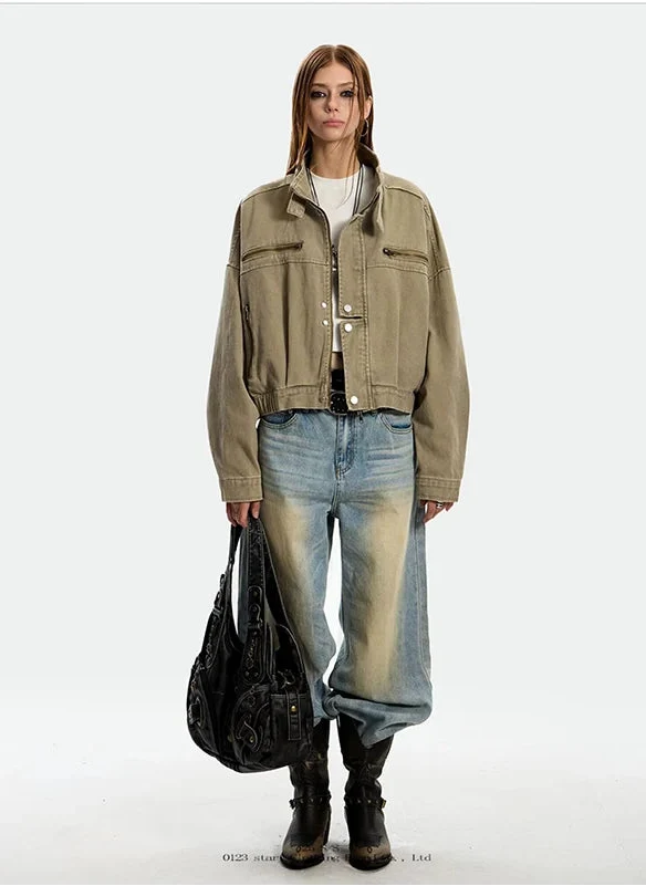 Streetwear Slim Fit Cropped Zipper Denim Jacket