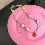 Colorful Rainbow Beaded Choker Necklace