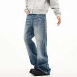 Lightning Pattern Wide Leg Denim Pants