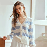 Fashionable Spliced Striped Knitted Cardigan