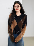 Cozy Scottish Diamond Grid Knit Sweater