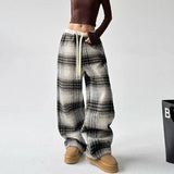 Cool Vintage American Style Plaid Wide Pants