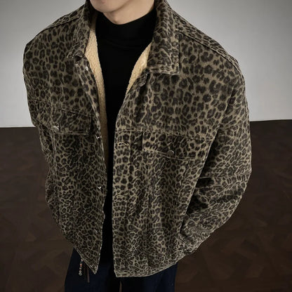 Winter Thick Leopard Print Velvet Faux Fur Jacket