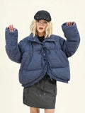 Plaid Vintage Style Oversize Zipper Puffer Jacket