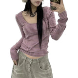 Striped Long Sleeve U-Neck T-Shirt