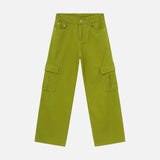 Trendy Solid Color Washed Denim Cargo Jeans