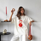 Retro Minimal Graphic Nesting Doll Print T-Shirt