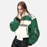 Durable Letter Printed Leather Motorcycles Jacket