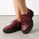 Vintage Rhinestone Brogue Lace-Up Chunky Heels Shoes