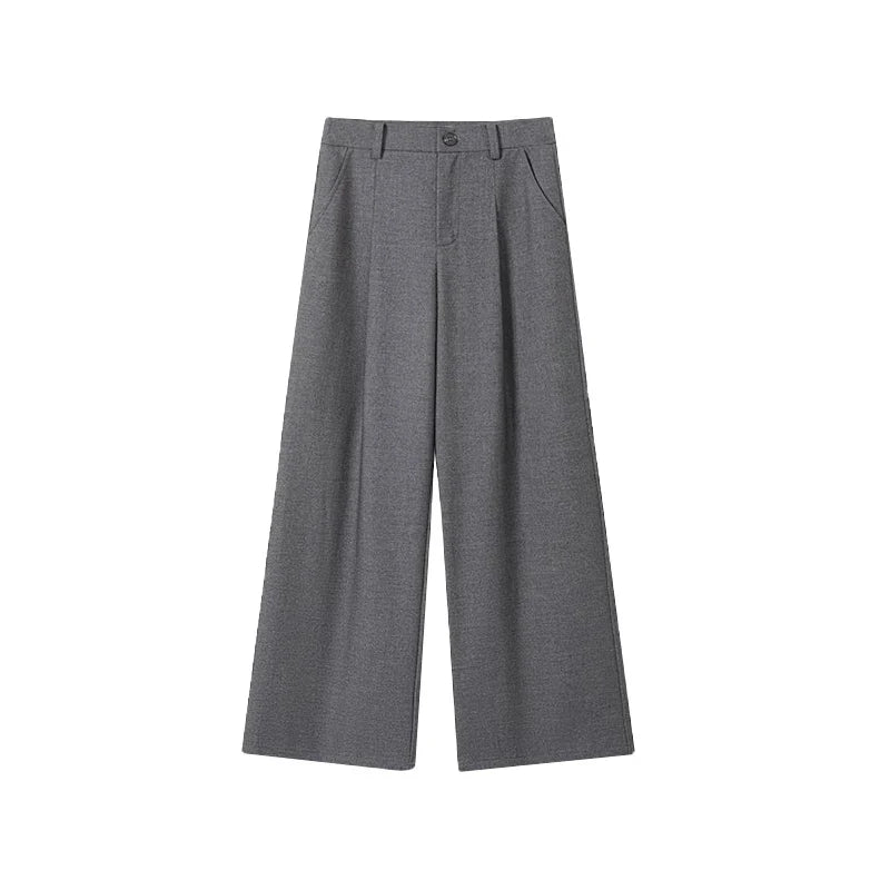 Elegant Gray Pleated Wide Leg Pants