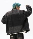 Damaged Neckline Loose Denim Jacket