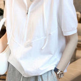 Stylish White Zipper Short Sleeve Summer T-Shirt