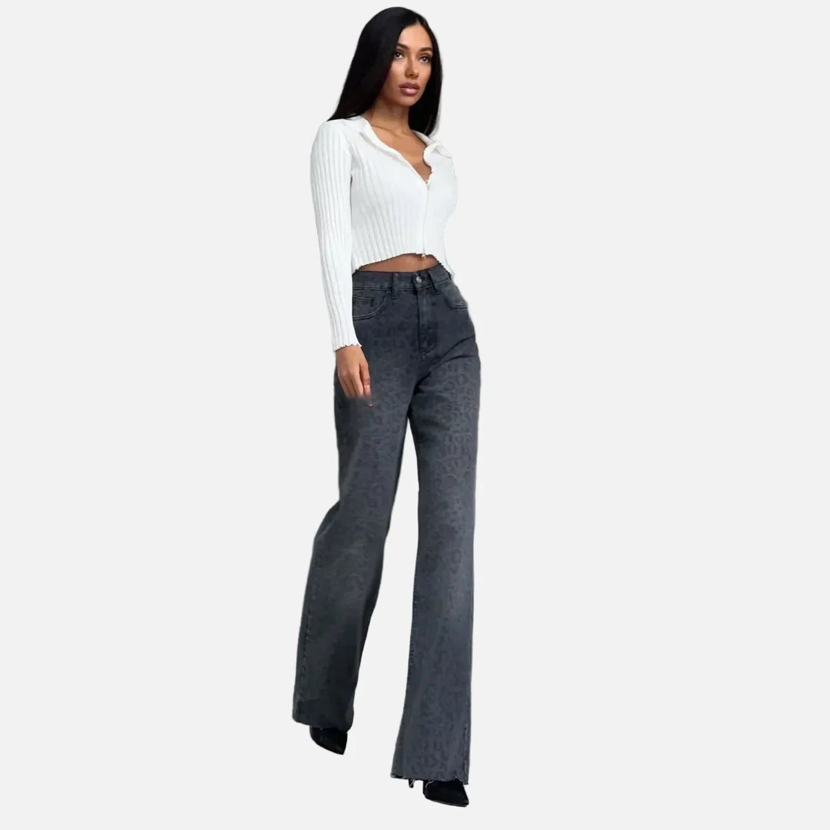 Leopard High Waist Straight Jeans