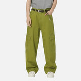 Trendy Solid Color Washed Denim Cargo Jeans