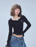 Women Spicy Lace Trim Long Sleeve T-shirt