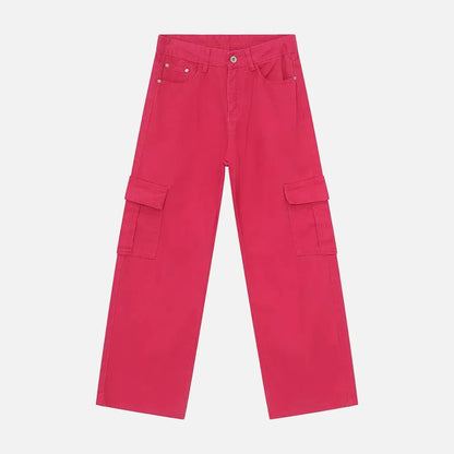 Trendy Solid Color Washed Denim Cargo Jeans