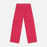 Trendy Solid Color Washed Denim Cargo Jeans