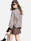 Women Asymmetric Hem With Tie Stripe Shirt