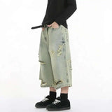 Distressed Straight Fit Cropped Denim Jorts