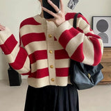 Striped Button-Up Long Sleeve Sweater