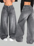 Washed Baggy High Waist Wide Jeans
