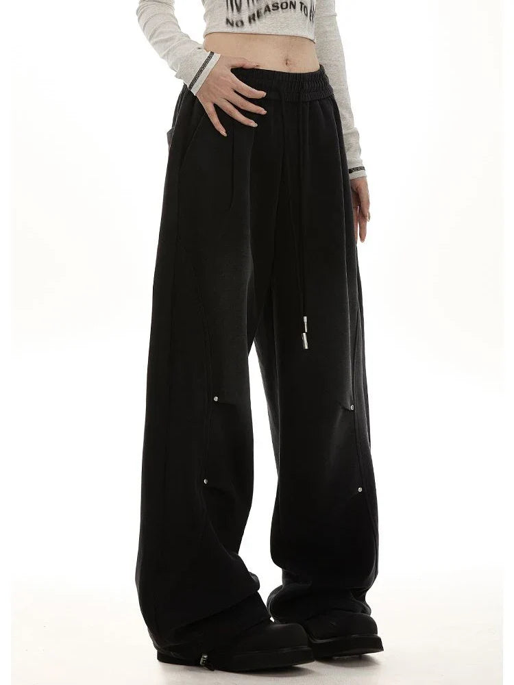 American Streetwear Vintage High Waist Lace-Up Sweatpants
