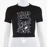Y2K Drummer Gothic Letter Pattern Crop Top