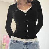 Model wearing the black Knit Lace Corset Top