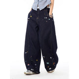 Comfortable Hip Hop Kpop Cartoon Print Wide Leg Jeans