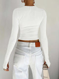 Crew Neck Solid Slim Long Sleeve Crop Top
