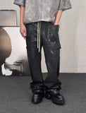 Streetwear Wide Leg Workwear Leather Cargo Pants