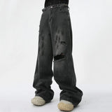 Vintage Distressed Ripped Straight Denim Jeans