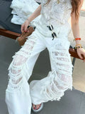 Easy Fit Lace Distressed High Waist Jeans
