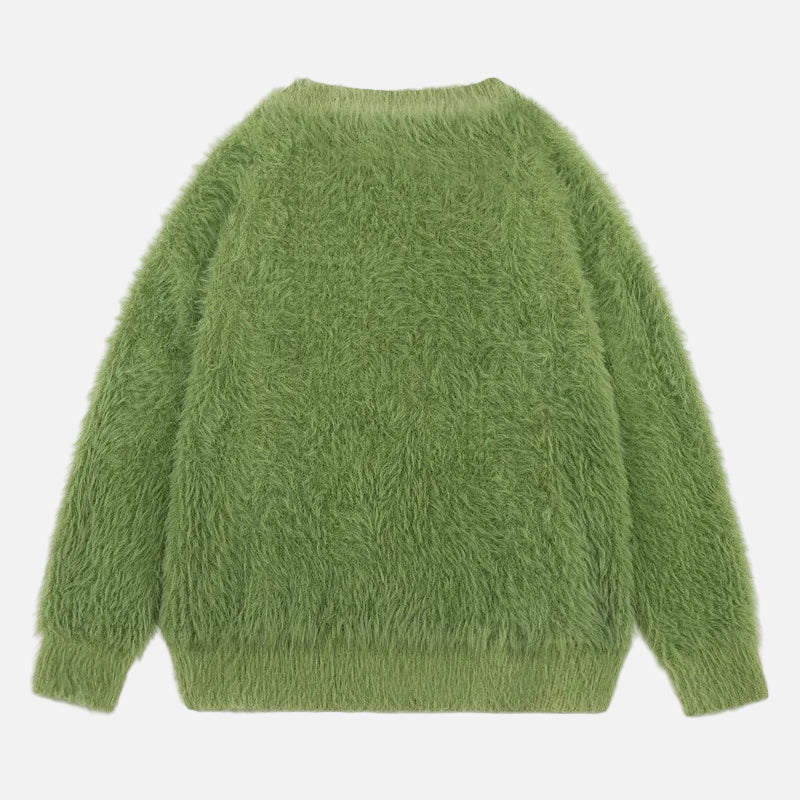 Fuzzy Oversized Cat Print Knit Jumper Sweater