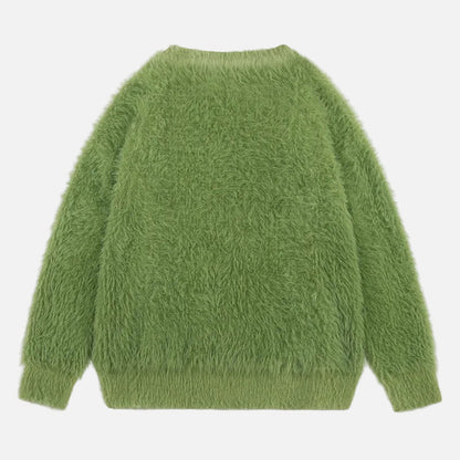 Fuzzy Oversized Cat Print Knit Jumper Sweater