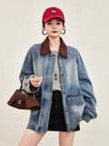 Classic Faux Collar Regular Fit Denim Jacket