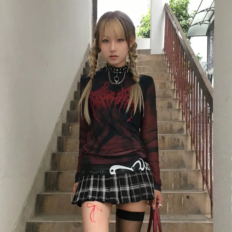 Grunge Aesthetic Tattoo Print Sheer T-Shirt