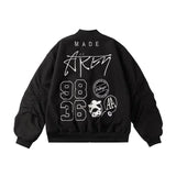 Men Black Hip Hop Vintage Embroidered Pilot Jacket