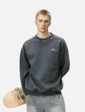 Retro Style Embroidered Faux Suede Sweatshirt