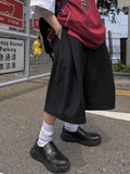 Black Soft Knee-Length Wide-Leg jorts