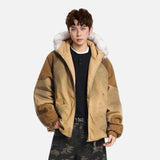 Thick Corduroy High Street Distressed Fur Hooded Jacket