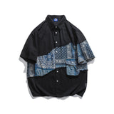 Stylish Patchwork Cashew Pattern Short Sleeve Shirt